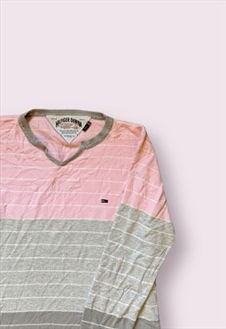 Pink striped v neck slip over jumper