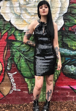 VINTAGE 1980S AJ BARI SEQUIN DRESS - SIZE 8