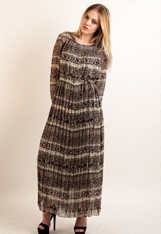PLEATED LONG SLEEVES MAXI DRESS (LEOPARD PRINT)