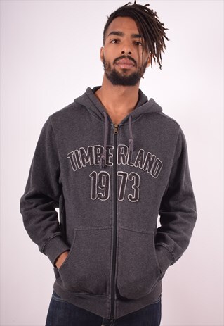 TIMBERLAND MENS VINTAGE HOODIE JACKET SMALL GREY 90S