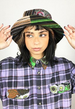 Upcycled Reworked Patchwork Bucket Hat With Green Paisley 