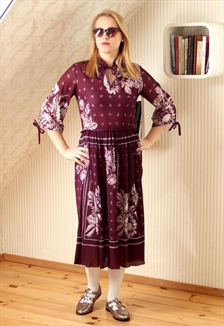 PURPLE WHITE FLOWERS VINTAGE DRESS