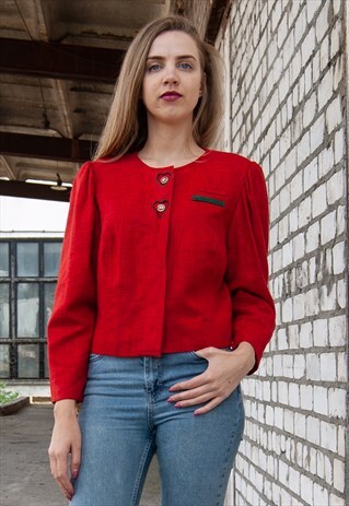 VINTAGE RETRO RED CROP JACKET