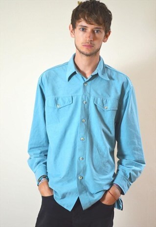 90S VINTAGE SOFT FEEL LIGHT BLUE LONG SLEEVE SHIRT