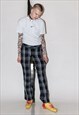 90's Vintage smart fit punk trousers in grey plaid