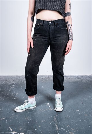 VINTAGE LEVI'S 501 BLACK PAINT MOM JEANS