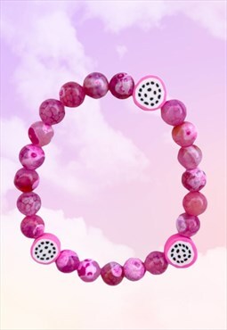 Pink Dragon Fruit - Pink Fire Agate Beaded Gemstone Bracelet