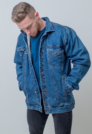 VINTAGE SHERPA LINED DENIM JACKET IN BLUE MEDIUM