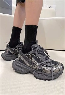 Chunky sneakers edgy platform trainers retro shoes in grey