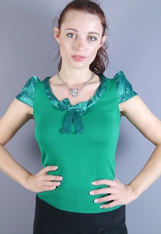 VINTAGE 90S Y2K GREEN SHIRT TOP SWEATER VEST