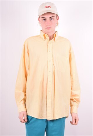 TOMMY HILFIGER MENS VINTAGE SHIRT LARGE YELLOW STRIPES 90'S