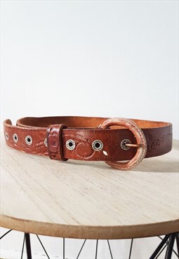 Vintage Dragon Cosmo Brown Tooled Leather Belt