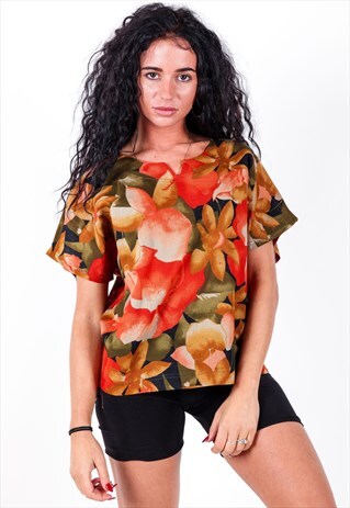 FLORAL LINEN MIX T-SHIRT T595