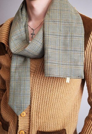 VINTAGE 80'S RETRO CHECKED CLASSY SCARF TIE