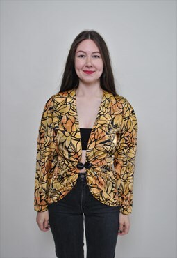 Vintage 90s abstract blouse, one button light blazer deep v