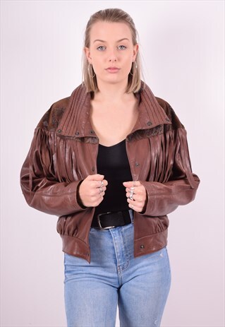WOMENS VINTAGE LEATHER JACKET MEDIUM BROWN 90'S