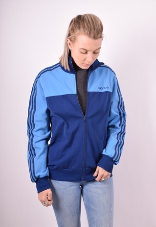 ADIDAS WOMENS VINTAGE TRACKSUIT TOP JACKET LARGE BLUE 90S