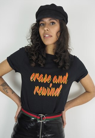 ERASE AND REWIND GRAPHIC SLOGAN TEE