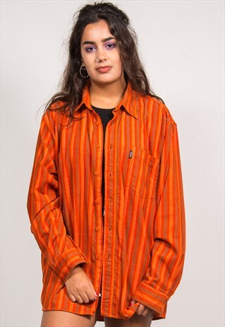 VINTAGE 90'S ORANGE STRIPED CORD LONG SLEEVE SHIRT