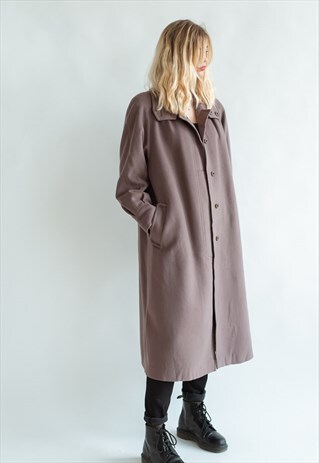 VINTAGE 80S CLASSIC WOOL COAT IN OFF BROWN