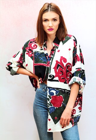 1990S VINTAGE OVERSIZED CRAZY PATTERNED VISCOSE SHIRT