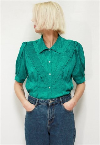 VINTAGE 80' AMAZING CUTE ELEGANT TURQUOIS SHIRT