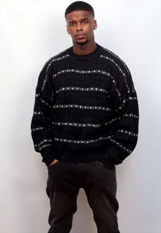 1990'S VINTAGE JAZZY KNIT JUMPER IN BLACK