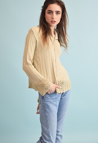 90'S RETRO NEUTRAL KNIT MOMS CARDIGAN TOP