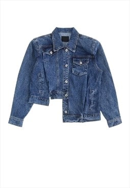 Asymmetric denim jacket reworked stitch denim bomber blue