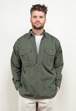 Vintage Men 90's Military Shirt in Green