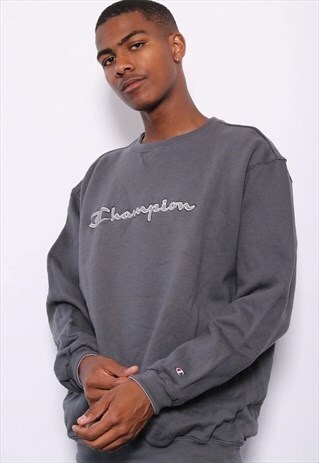 VINTAGE CHAMPION BIG LOGO SPELLOUT SWEATSHIRT GREY
