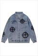 TARGET PRINT DENIM JACKET UTILITY VARSITY GRUNGE JEAN BOMBER