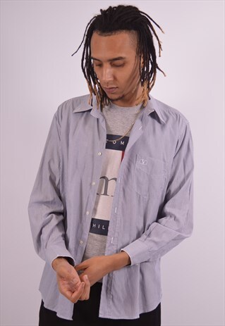 VINTAGE VALENTINO SHIRT STRIPES NAVY BLUE