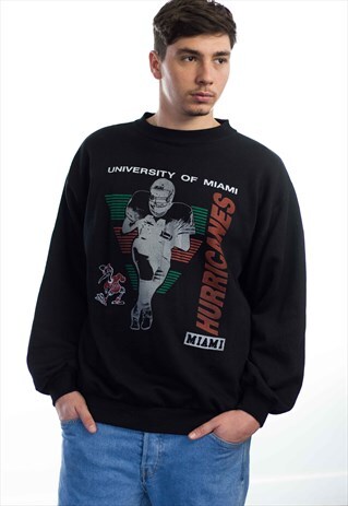 VINTAGE UNIVERSITY OF MIAMI LOGO SWEATSHIRT JUMPER 90S 17.5