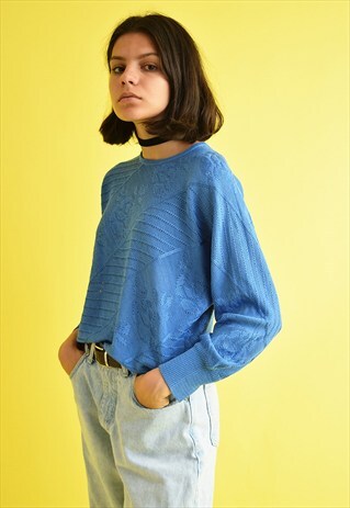 VINTAGE 70'S MOD FLORAL PATTERN KNITTED JUMPER TOP