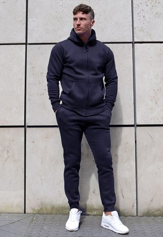 ESSENTIAL BLANK ZIP UP HOODY - NAVY BLUE