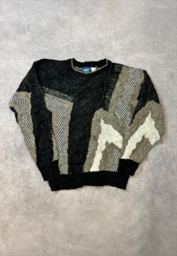 Vintage Abstract Knitted Jumper Patterned Grandad Sweater