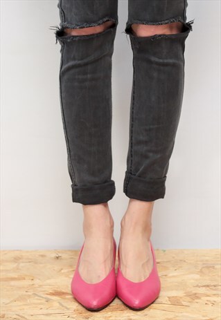 VINTAGE 60' AMAZING CUTE PINK LEATHER MID-HEELED SHOES