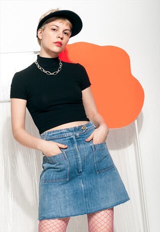 VINTAGE MILITARY DENIM SKIRT 70S REWORKED CROP UTILITY SKIRT