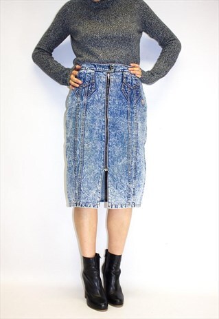 VINTAGE ACID WASH DENIM PENCIL SKIRT