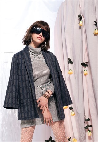 VINTAGE GRUNGE JACKET 80S CHECKED GREY BLAZER