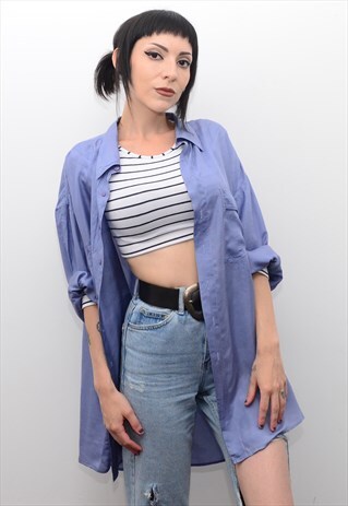 VINTAGE 90'S GENUINE SILK BLUE LILAC OVERSIZED SHIRT