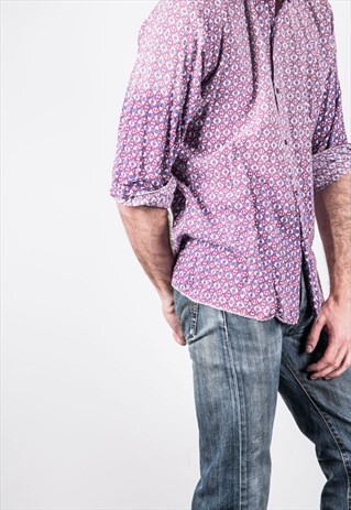 VINTAGE LONG-SLEEVED PURPLE AND BLUE PATTERNED SHIRT