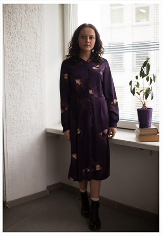 VINTAGE 90'S PURPLE PATTERNED LONG SLEEVED DRESS