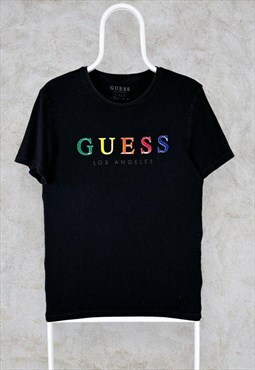 Guess T-Shirt Black Multicoloured Spell Out Small