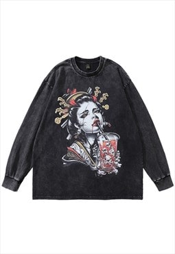 Geisha t-shirt creepy tee vintage poster top Japanese jumper