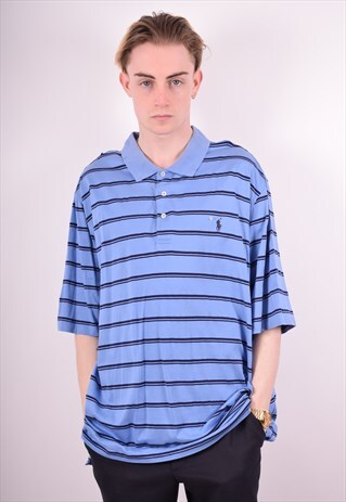 POLO RALPH LAUREN MENS VINTAGE POLO SHIRT XXL BLUE STRIPES 9