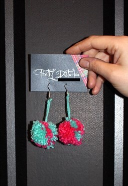 Handmade Pom Pom Earrings Blue Pink Pretty Disturbia