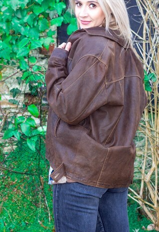 VINTAGE 90'S LEATHER / SUEDE SLOUCHY FIT TAN JACKET