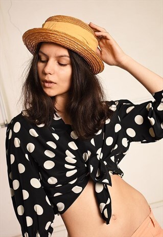 VINTAGE 70'S RETRO PARIS CHIC FEDORA STRAW HAT